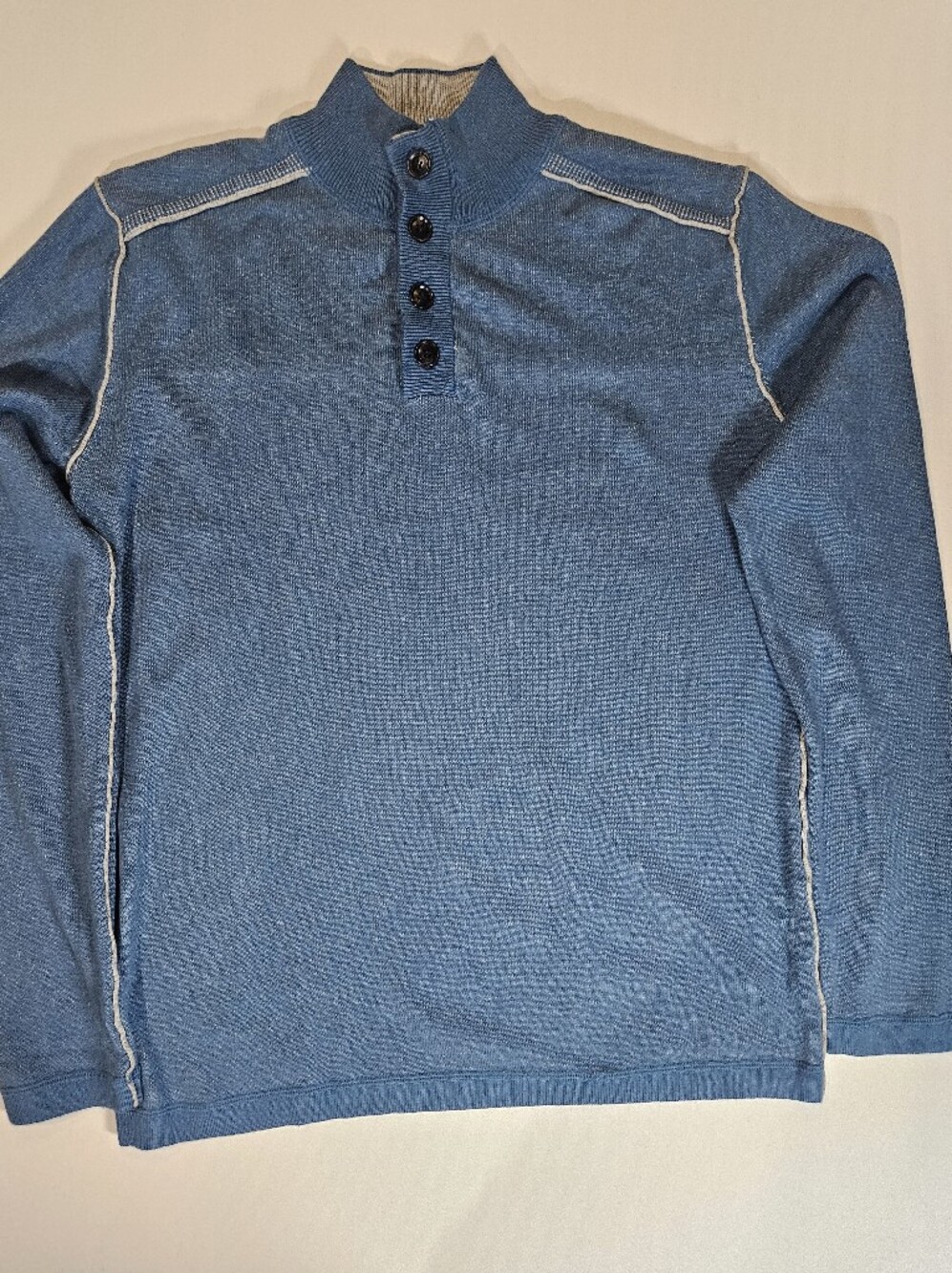 Sundance Henley Pullover Mens Large Blue Snap Button Outdoor Athleisure